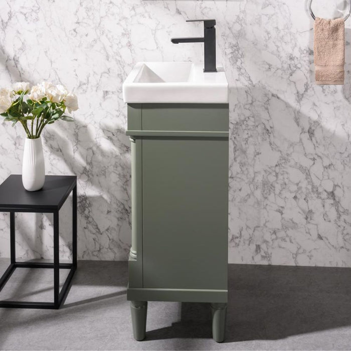 Aurora 18" Pewter Green Ceramic Sink Vanity – Space-Saving Bathroom Storage