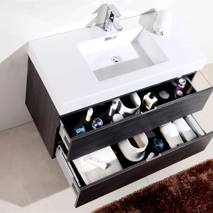 Isak 40" Gray Oak Wall Mounted Bathroom Vanity – Modern Design with Integrated Acrylic Sink