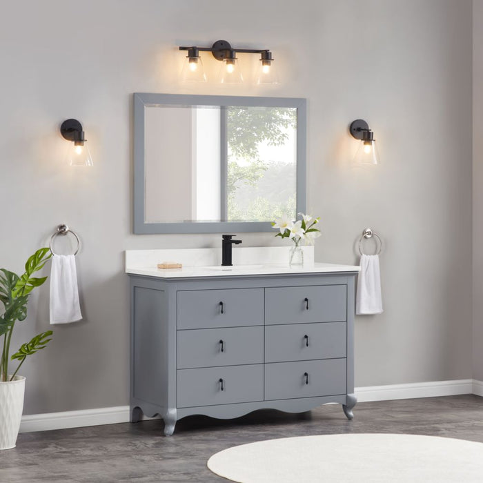 Kristy 48" Cadet Solid Wood Single Sink Vanity with Soft Close Drawers & Stone Top