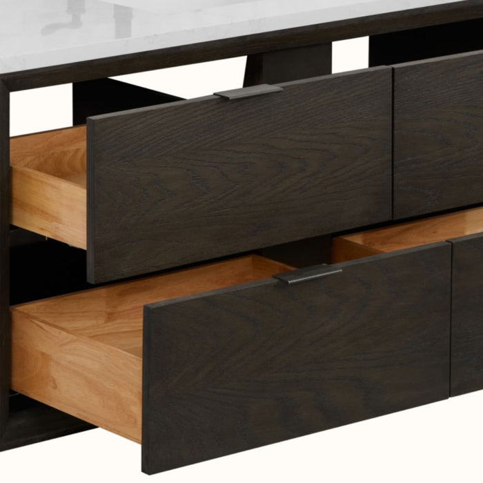 Netherlands 48" Brown Oak Finish Bathroom Vanity with White Stone Top - Contemporary Undermount Basin