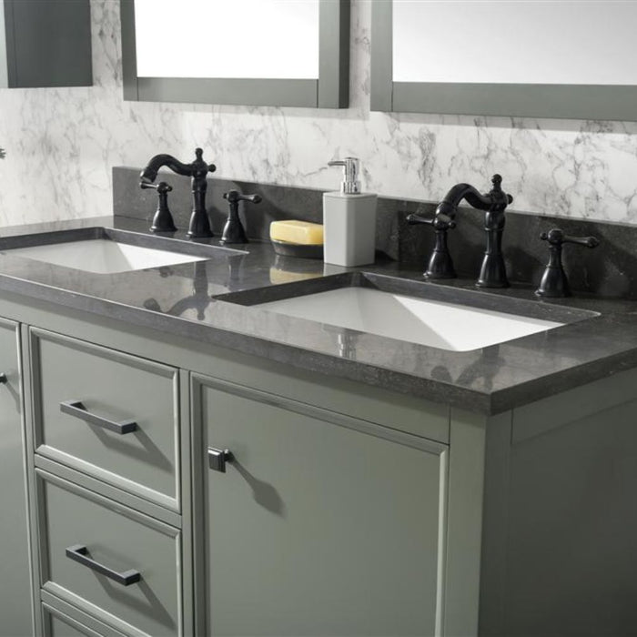 Mars 54" Modern Double Sink Bathroom Vanity Pewter Green Finish Blue Stone Top with Storage Cabinet and Drawers