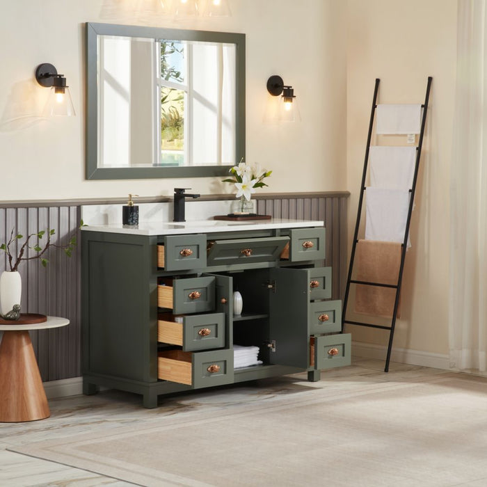 Nikko 48" Pewter Green Solid Wood Sink Vanity with Artificial Stone Countertop