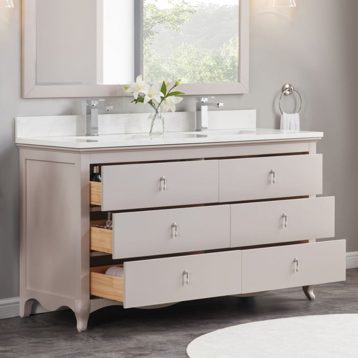 Lovy 60" Silver Strand Finish Single Sink Vanity with 1" Stone Top & 6 Dovetail Drawers