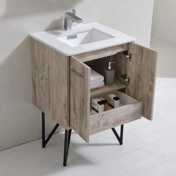 Thea 24" Single Sink Bathroom Vanity with Quartz Countertop – Modern Design with Matt Black Legs