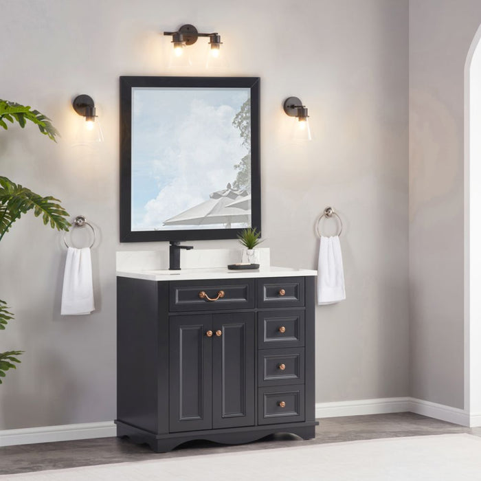 Ariel 36" Tricorn Black Traditional Bathroom Vanity Solid Wood with Artificial Stone Countertop & Undermount Sink