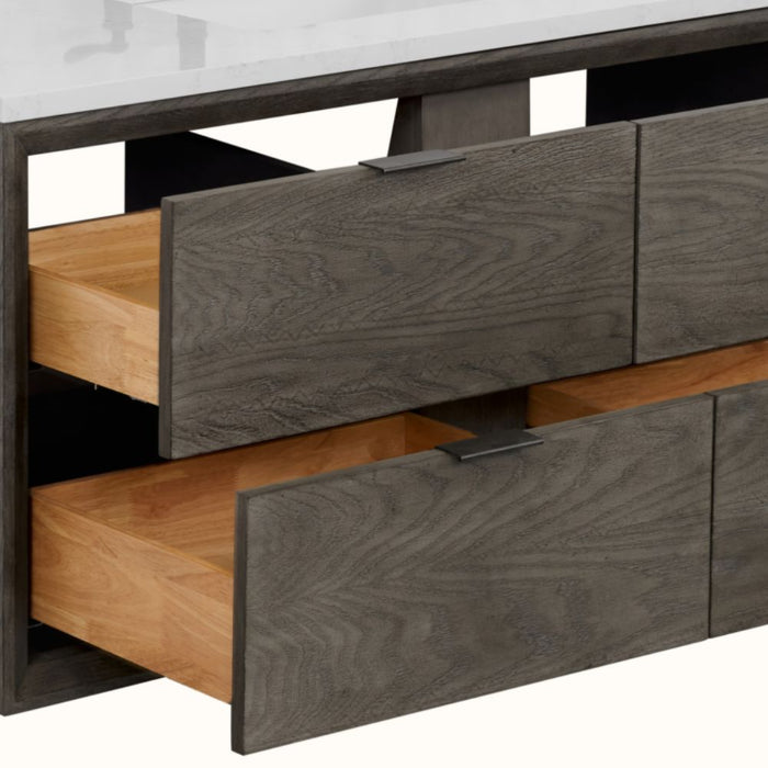 Leonice 48" Grey Oak Finish Bathroom Vanity 1" Thick White Stone Top – Modern Single Sink 2-Drawer