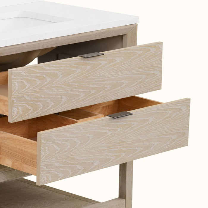 Warren 36" Oak Bathroom Vanity with Drawer - Whitewashed Finish Single Sink Vanity with White Stone Top