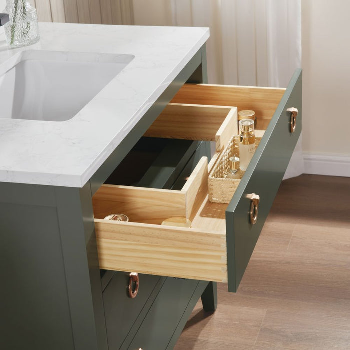 Keita 36" Pewter Green Transitional Bathroom Vanity - Solid Wood Construction with Artificial Stone Countertop & Rectangle Basin