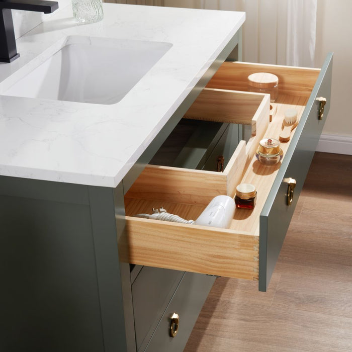 Lavin 42" Single Sink Vanity in Pewter Green – Freestanding Wood Cabinet with Stone Top
