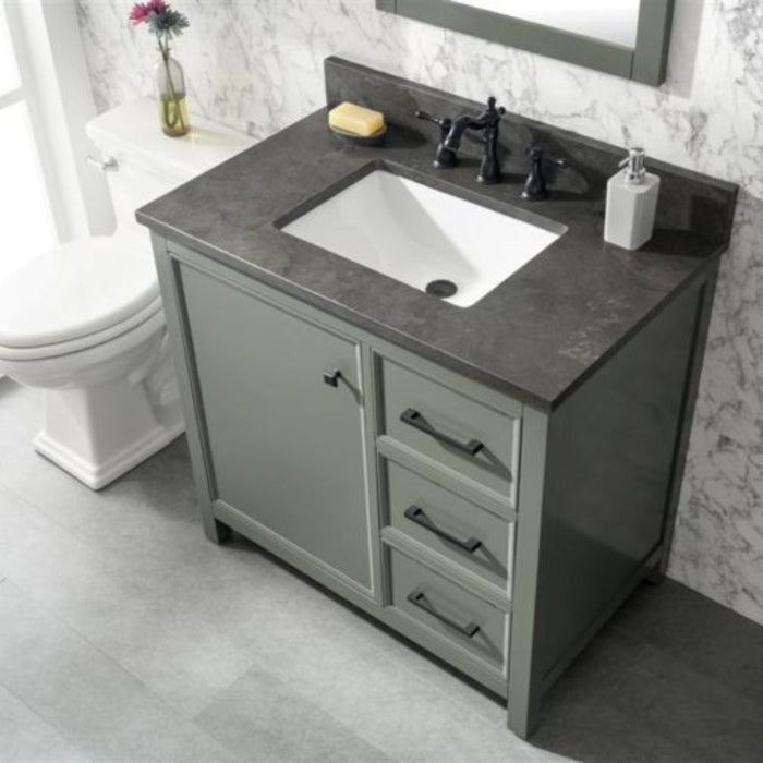 Sohan 36" Single Sink Vanity in Pewter Green - Blue Limestone Top, Pre-Drilled, 3 Drawers with Organizer