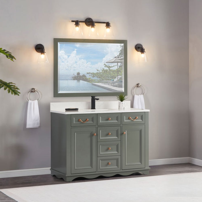 Vivaldi 48" Vivaldi Pewter Green Bathroom Vanity - Solid Wood Construction with 1" Artificial Stone Top & Soft Close Drawers