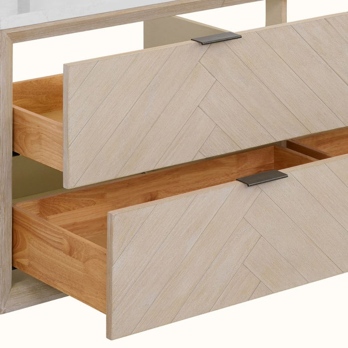 Tannis 60" Whitewashed Oak Bathroom Vanity with White Artificial Stone Top – Traditional 4-Drawer Design