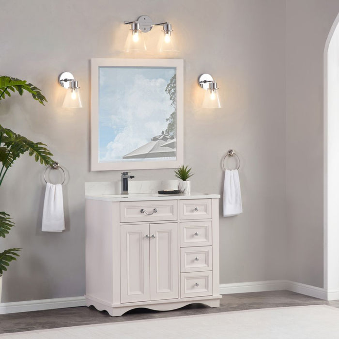 Rainier 36" Dreamy White Finish Bathroom Vanity with Artificial Stone Countertop & Dovetail Drawers