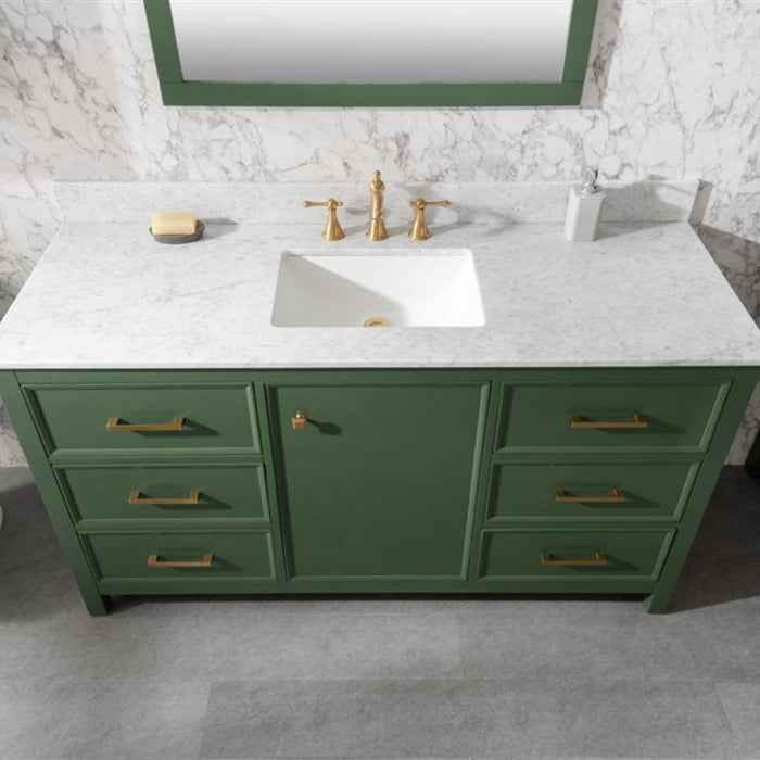 Laurana 60" Green Single Sink Bathroom Vanity Cabinet Carrara Marble Top 6 Drawers