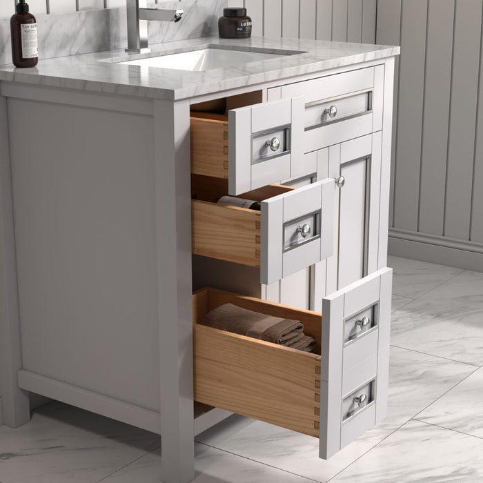 Pocillo 36" Traditional White Bathroom Vanity Cabinet - Carrara Marble Countertop with Ceramic Sink