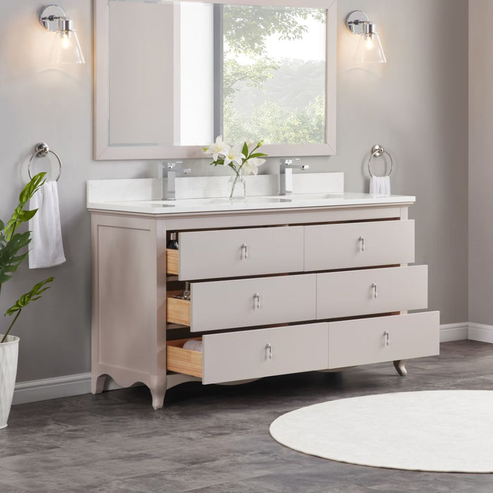 Claudia 60" Dreamy White Collection Single Sink Solid Wood Bathroom Vanity with 1" Artificial Stone Top & Soft Close Hardware