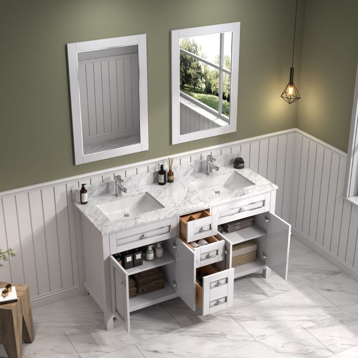 Legende 60" Modern White Bathroom Vanity - Carrara White Top, Chrome Hardware, 3-Drawer Storage
