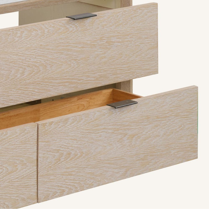 Adra 60" Whitewashed Oak Bathroom Vanity with 1" White Artificial Stone Countertop - Single Sink Free-Standing Vanity