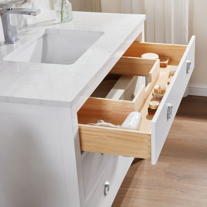 Toulan 42" White Solid Wood Bathroom Vanity – Single Sink with Pre-Drilled Top