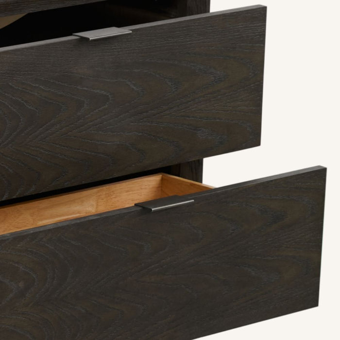 Alley 36" Brown Oak Bathroom Vanity Set - 1" Thick White Artificial Stone Countertop with Drawers