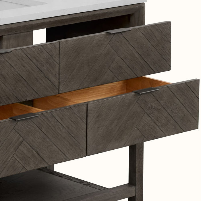 Alinia Modern 48" Grey Oak Single Bathroom Vanity – Freestanding with 1" White Artificial Stone Top & 4 Drawers