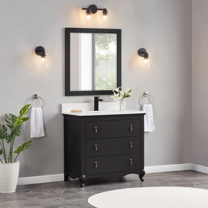 Zaira 36" Solid Wood Vanity – Matte Black Bathroom Cabinet with Artificial Stone Countertop
