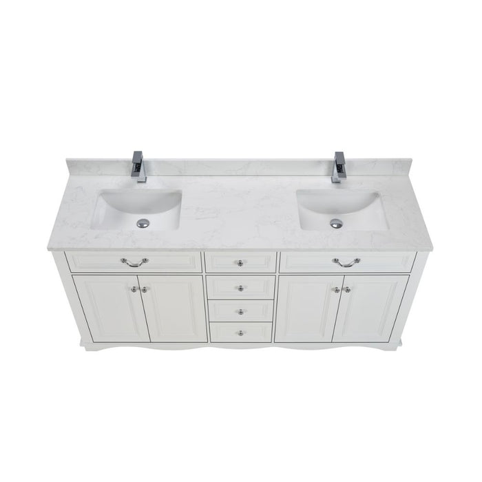 Eliane 72" Classic White Solid Wood Double Sink Bathroom Vanity with 1" Artificial Stone Top & Soft Close Drawers