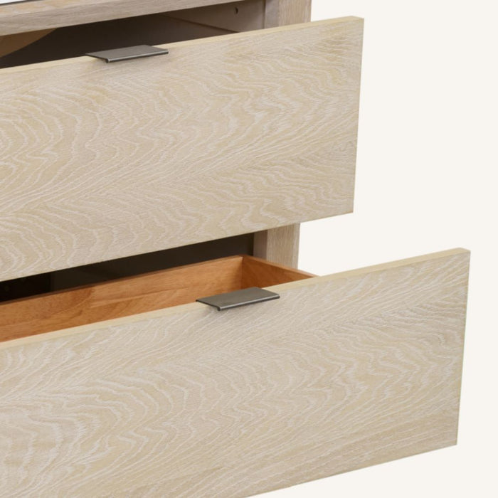 Flax 36" Whitewashed Oak Vanity Cabinet - White Artificial Stone Top with Rectangle Basin & Soft Close Drawers