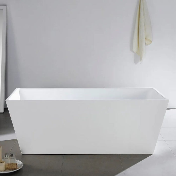 Carlo 63" White Rectangular Freestanding Bathtub – Modern Acrylic with Chrome Fixtures