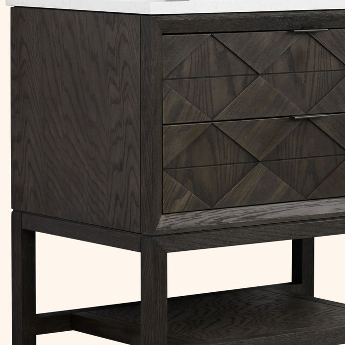 Bates 36" Brown Oak Single Sink Bathroom Vanity with Artificial Stone Top - 2 Drawer 1 Shelf
