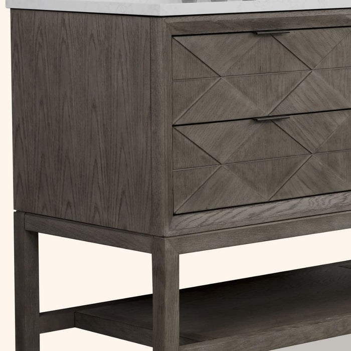 Gradisca 48" Grey Oak Wood Bathroom Vanity Cabinet with Artificial Stone Top – Pre-Drilled Faucet Holes