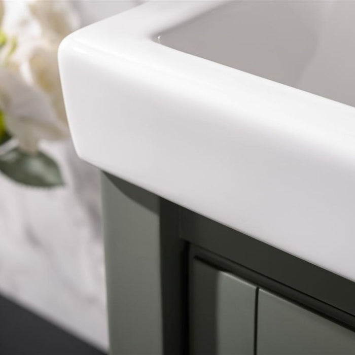 Aster 18" Pewter Green Ceramic Bathroom Vanity - Single Sink with White Top