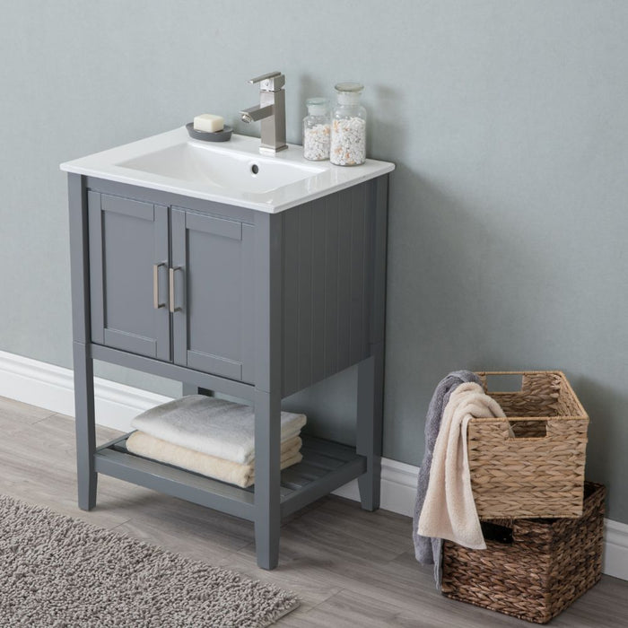 Alucard 24" Gray Wood Bathroom Vanity – Modern Style with White Ceramic Top & Sink