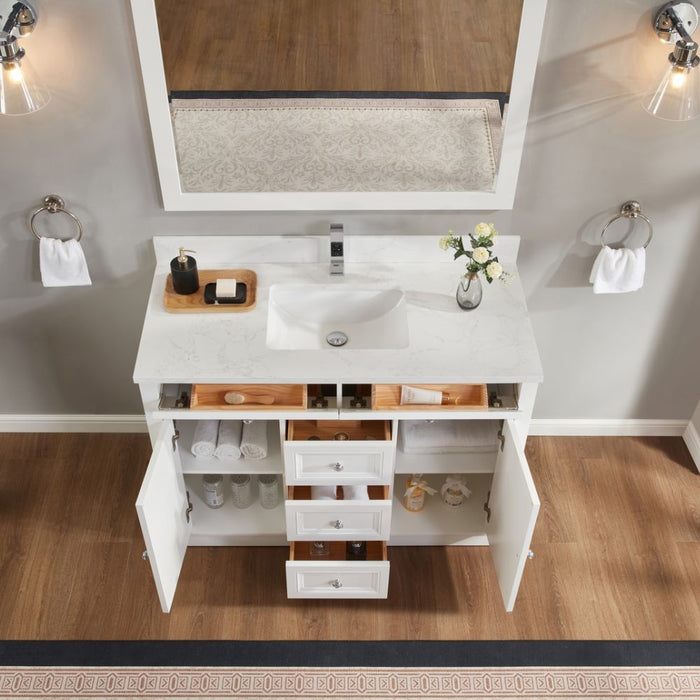Mistral 48" White Solid Wood Vanity with Artificial Stone Top, Undermount Sink & 5 Dovetail Drawers