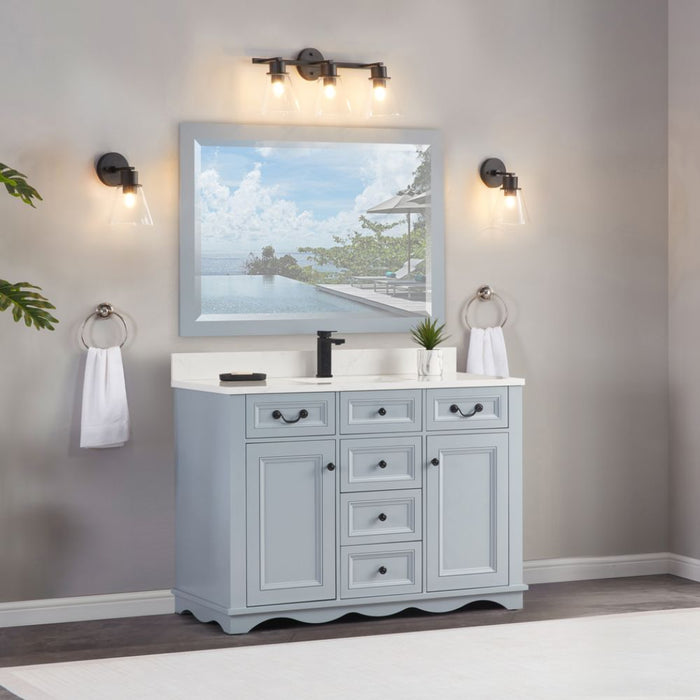 Tamblin 48" Cadet Solid Wood Single Sink Vanity with Artificial Stone Countertop - Modern Bathroom Storage