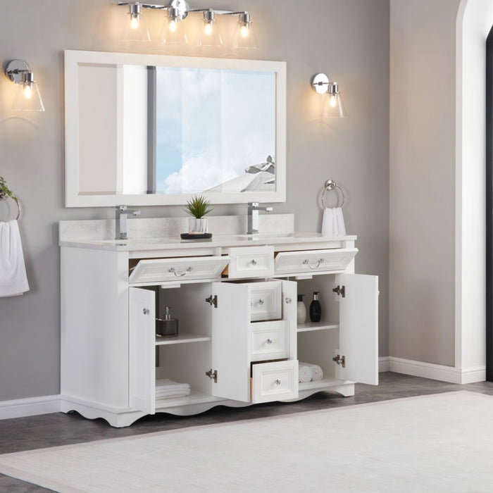 Petronelle 60" Solid Wood White Traditional Bathroom Vanity - Artificial Stone Top with Soft Close Drawers