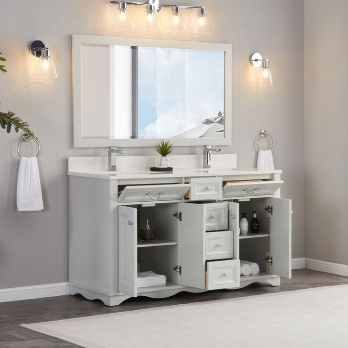 Eline 60" Silver Strand Finish Bathroom Vanity - Solid Wood Single Sink with Undermounted Basin