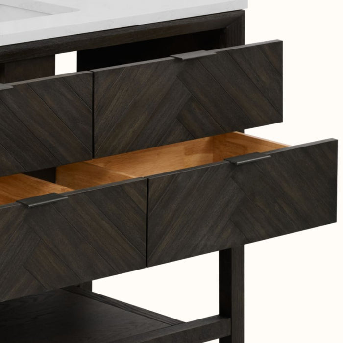 Avignon 48" Brown Oak Bathroom Vanity - Single Sink with 1" Thick White Stone Top & 4-Drawer Storage