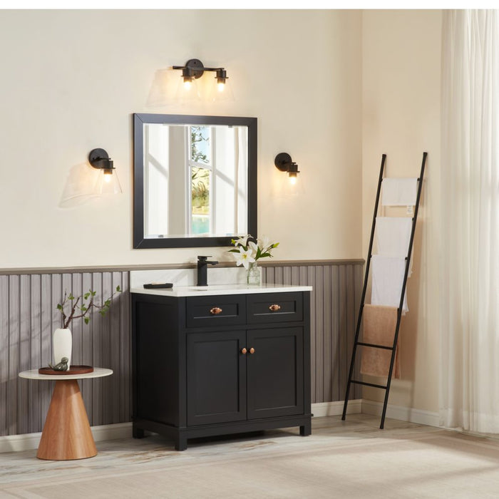 36" Solid Wood Elizabeth Collection Bathroom Vanity Tricorn Black Finish with Artificial Stone Top