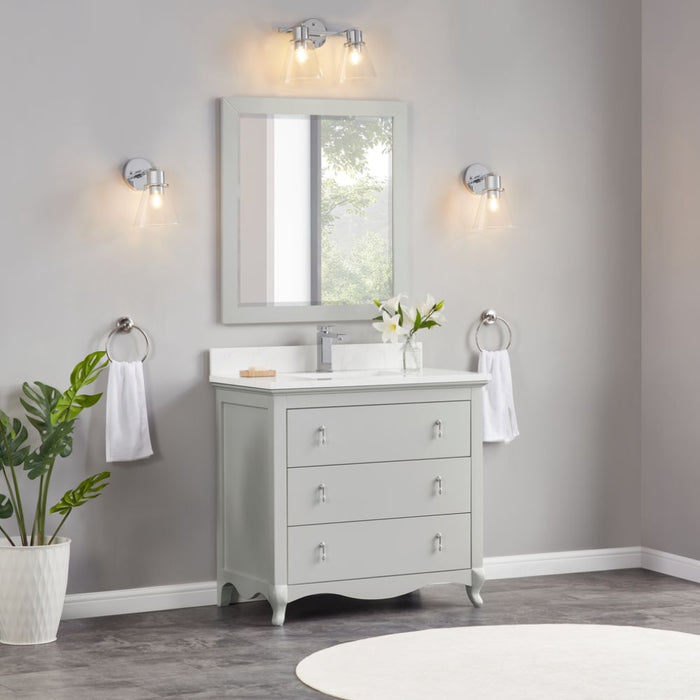Kari 36" Vanity in Silver Finish – Solid Wood with Artificial Stone Countertop