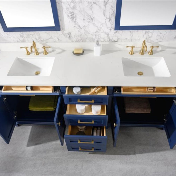 Packer 80" Blue Bathroom Vanity – Quartz Top, Storage Drawers & Doors