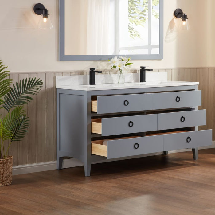Jamie 60" Blue Solid Wood Bathroom Vanity – Contemporary Design with Stone Countertop