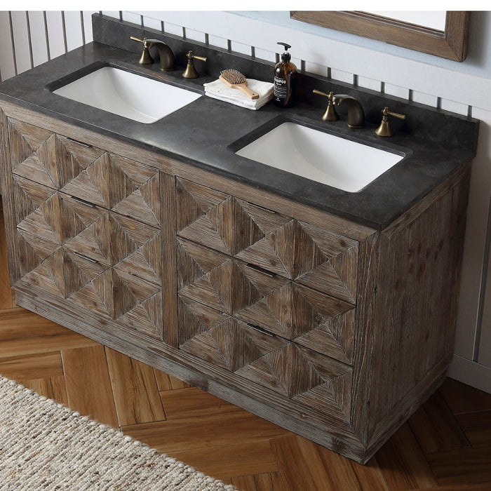 Brady 60" Rustic Wood Bathroom Vanity with Marble Top and White Ceramic Sink