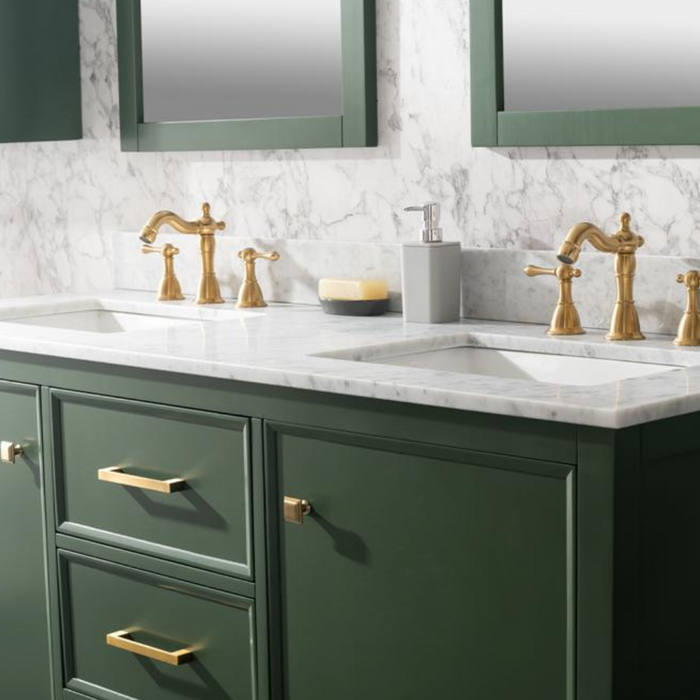 60" Seva Green Finish Double Sink Bathroom Vanity Cabinet with Carrara White Marble & 3 Drawers