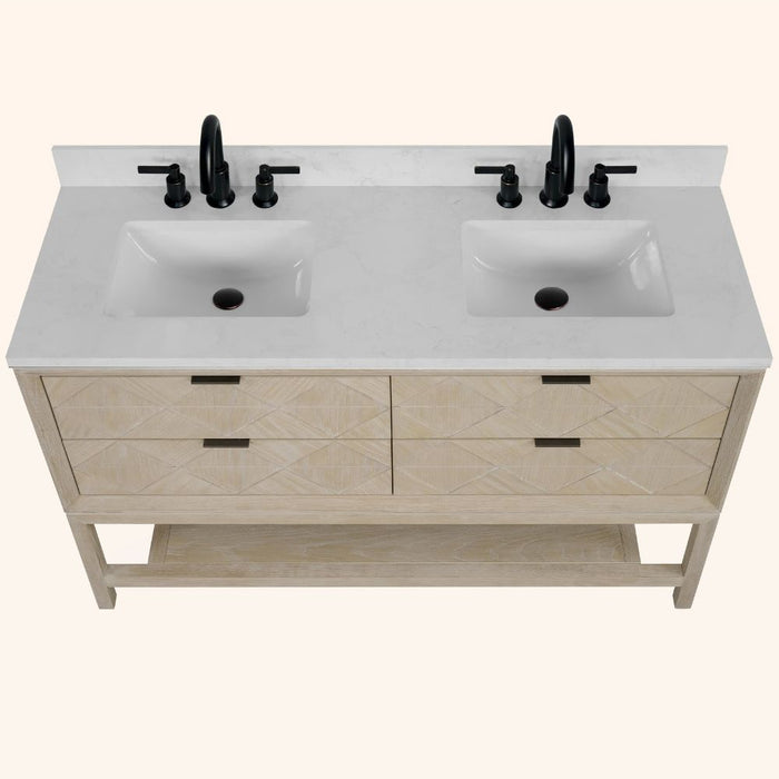 Marlys 60" Whitewashed Oak Single Sink Bathroom Vanity – Freestanding Legs with Storage Drawers