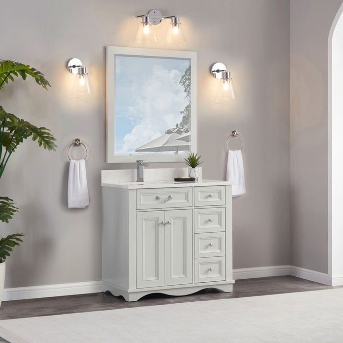 Selby 36" Silver Strand Bathroom Vanity - Solid Wood with Artificial Stone Top & Soft Close Drawers