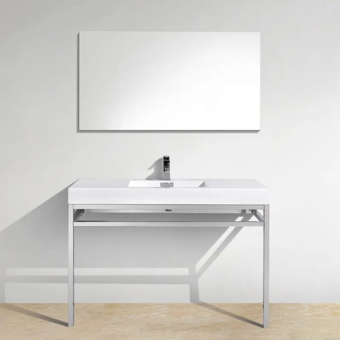Reika 48" Chrome Console Vanity Stainless Steel White Sink – Compact Powder Room Vanity with Integrated Basin