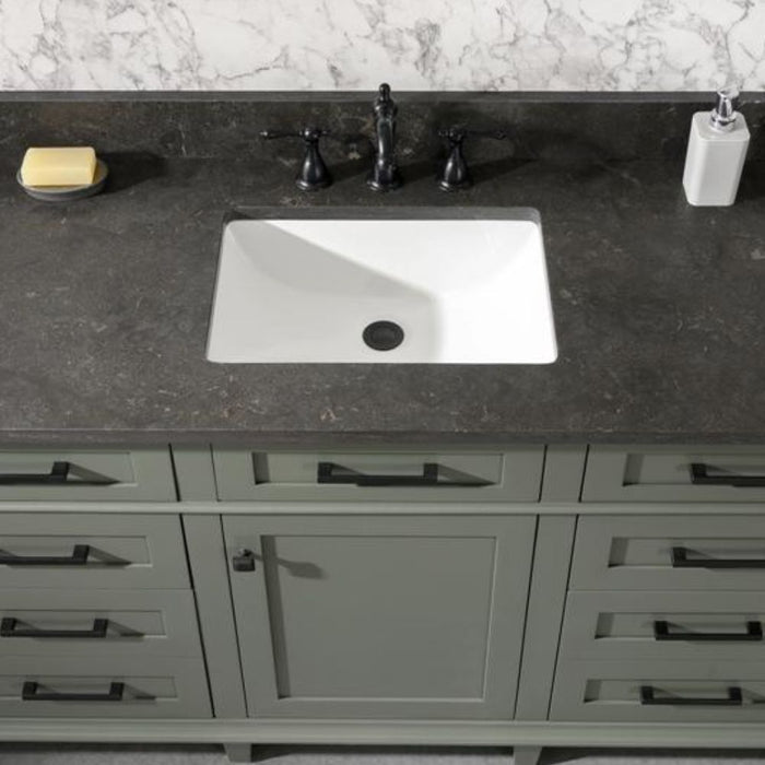 Rosie 60" Vanity Cabinet in Pewter Green – Blue Limestone Top, Modern Style