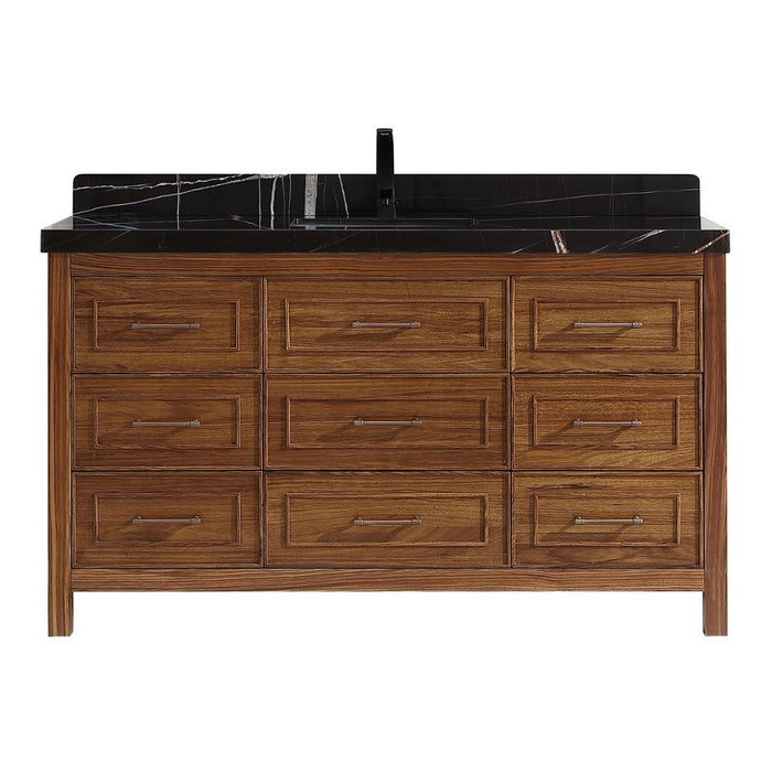 Pandora 60" Single Sink Vanity Black Natural Marble – Traditional Wood Bathroom Cabinet