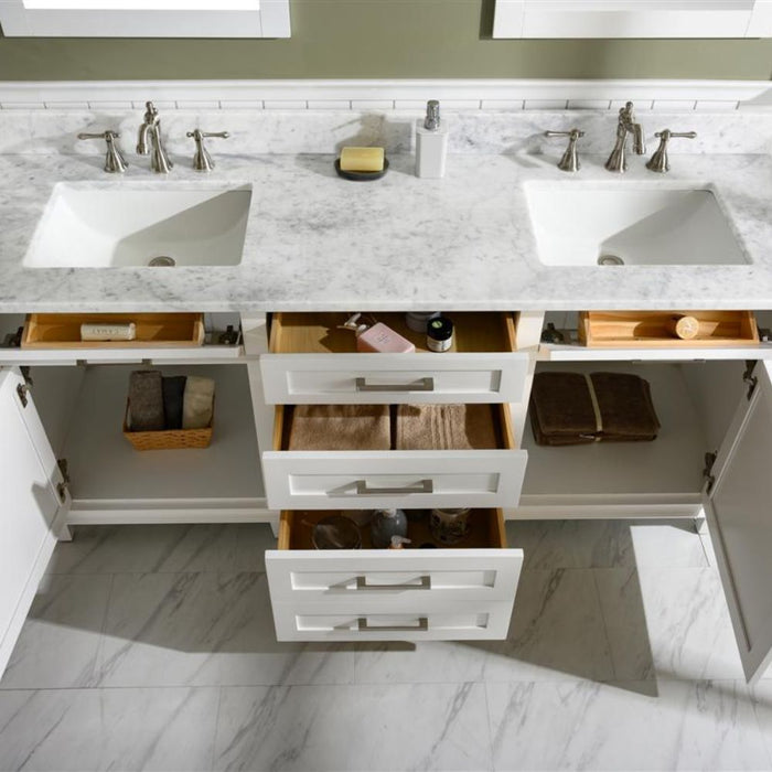 Ilene 72" Wood Double Vanity White – Sleek Design, Marble Countertop